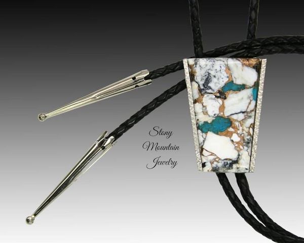 Alternate image for Custom White Buffalo Turquoise Bolo Tie in Nickel Silver, Unique Handcrafted Wedding Bolo Tie, The Maverick Collection