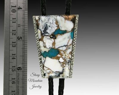 Alternate image for Custom White Buffalo Turquoise Bolo Tie in Nickel Silver, Unique Handcrafted Wedding Bolo Tie, The Maverick Collection
