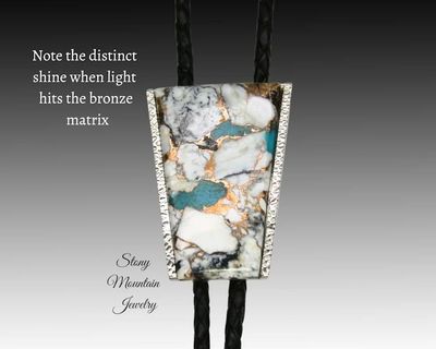Alternate image for Custom White Buffalo Turquoise Bolo Tie in Nickel Silver, Unique Handcrafted Wedding Bolo Tie, The Maverick Collection