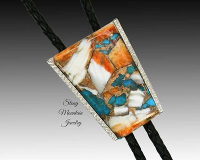 Alternate image for Custom Spiny Oyster Turquoise Bolo Tie in Nickel Silver, Unique Handcrafted Wedding Bolo Tie, The Maverick Collection