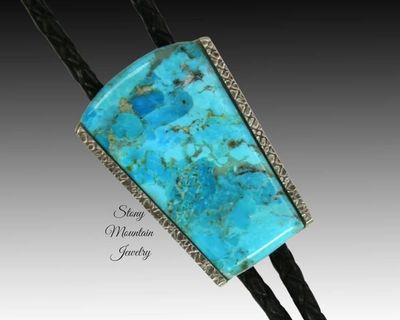Alternate image for Kingman Turquoise Bolo Tie in Nickel Silver, Unique Handcrafted Wedding Bolo Tie, The Maverick Collection