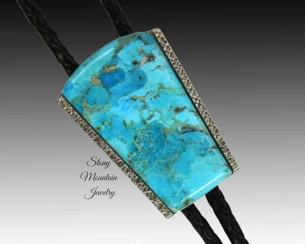Kingman Turquoise Bolo Tie in Nickel Silver, Unique Handcrafted Wedding Bolo Tie, The Maverick Collection