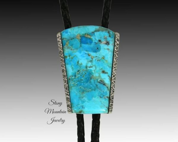 Alternate image for Kingman Turquoise Bolo Tie in Nickel Silver, Unique Handcrafted Wedding Bolo Tie, The Maverick Collection