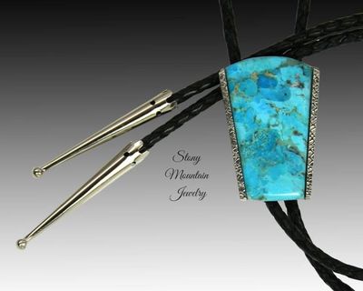 Alternate image for Kingman Turquoise Bolo Tie in Nickel Silver, Unique Handcrafted Wedding Bolo Tie, The Maverick Collection