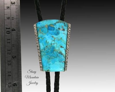 Alternate image for Kingman Turquoise Bolo Tie in Nickel Silver, Unique Handcrafted Wedding Bolo Tie, The Maverick Collection