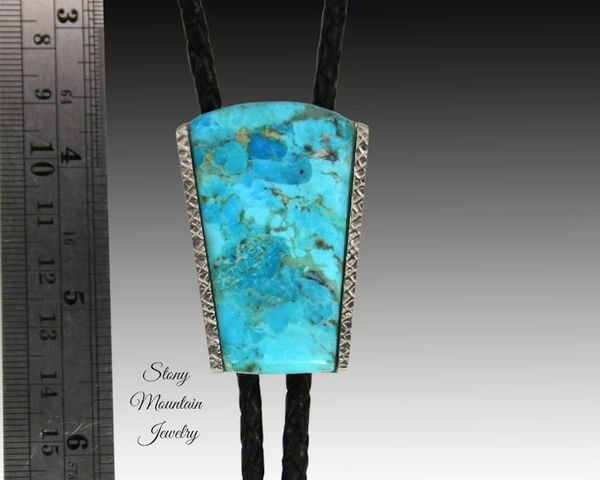 Alternate image for Kingman Turquoise Bolo Tie in Nickel Silver, Unique Handcrafted Wedding Bolo Tie, The Maverick Collection