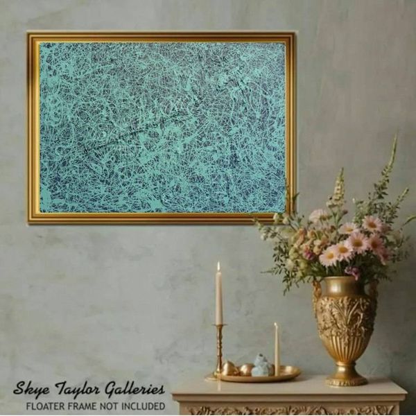 Alternate image for 9th Street Blues - 40 x 30 Original Jackson Pollock Inspired Abstract Turquoise Drip Painting