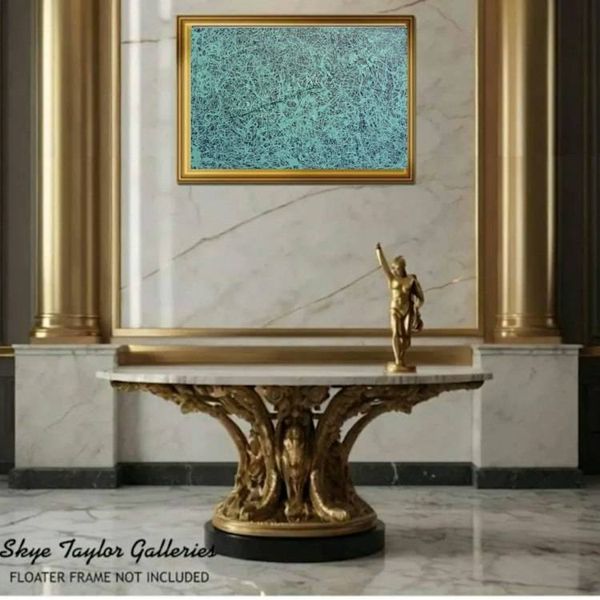 Alternate image for 9th Street Blues - 40 x 30 Original Jackson Pollock Inspired Abstract Turquoise Drip Painting