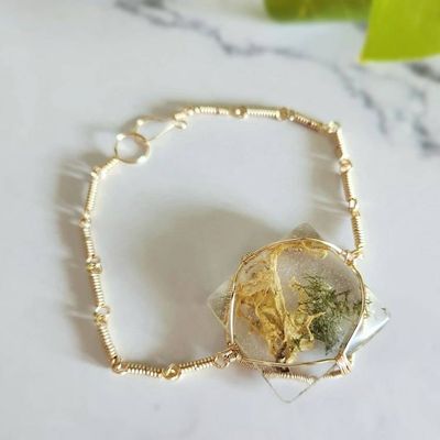 Alternate image for Moss and Resin Gold Colored Sterling Silver Bracelet