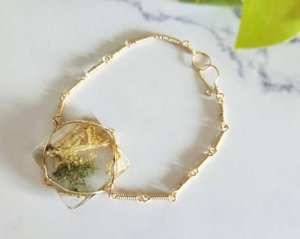 Alternate image for Moss and Resin Gold Colored Sterling Silver Bracelet