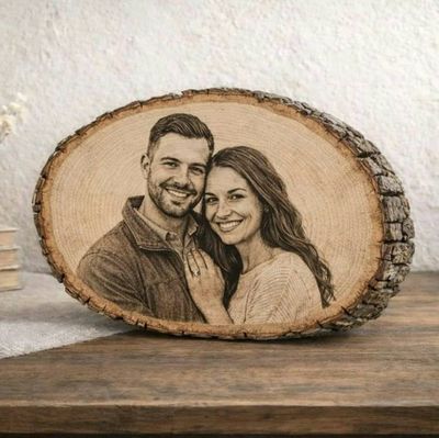 Alternate image for Custom Engraved Wood Photo Portrait, Laser Etched Basswood Keepsake, Rustic Anniversary Wedding Memorial Gift