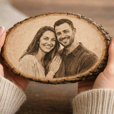 Alternate image for Custom Engraved Wood Photo Portrait, Laser Etched Basswood Keepsake, Rustic Anniversary Wedding Memorial Gift