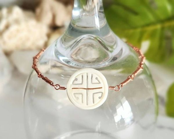 Alternate image for Carved Bone Medicine Wheel Copper Bracelet