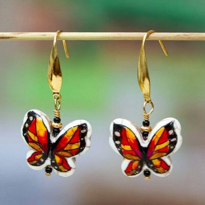 Primary image for Hand-Painted Monarch Butterfly Howlite Dangle Earrings Exotic Butterfly