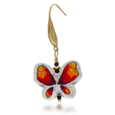 Alternate image for Hand-Painted Monarch Butterfly Howlite Dangle Earrings Exotic Butterfly
