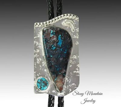 Alternate image for Unique Custom Chrysocolla Turquoise Wedding Bolo Tie, Handcrafted Sterling Silver Bolo Ties for Men & Women, Western Bolo Tie