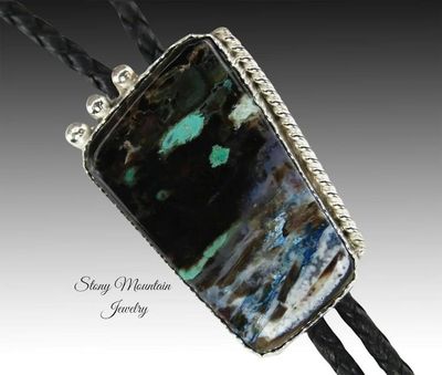 Alternate image for Custom Collawood Bolo Tie Rare Petrified Colla Wood Designer Bolo Tie for Men or Women, Unique Handcrafted Sterling Silver Wedding Bolo Tie