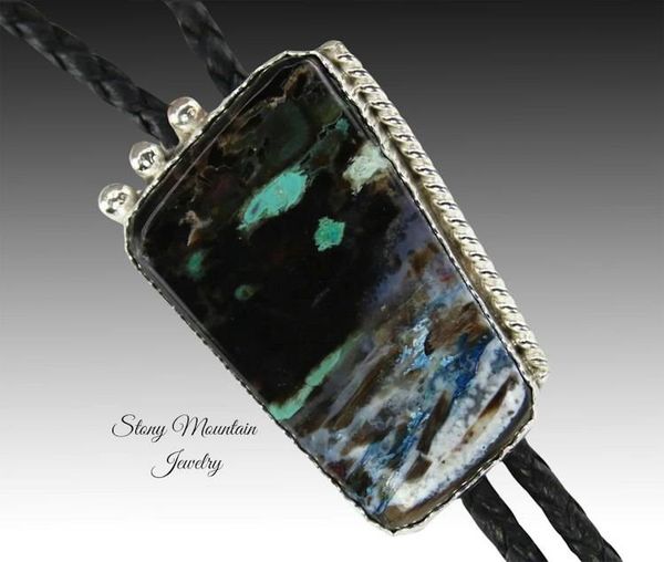 Alternate image for Custom Collawood Bolo Tie Rare Petrified Colla Wood Designer Bolo Tie for Men or Women, Unique Handcrafted Sterling Silver Wedding Bolo Tie