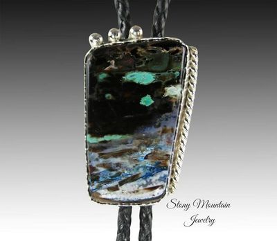 Alternate image for Custom Collawood Bolo Tie Rare Petrified Colla Wood Designer Bolo Tie for Men or Women, Unique Handcrafted Sterling Silver Wedding Bolo Tie
