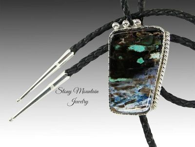 Alternate image for Custom Collawood Bolo Tie Rare Petrified Colla Wood Designer Bolo Tie for Men or Women, Unique Handcrafted Sterling Silver Wedding Bolo Tie