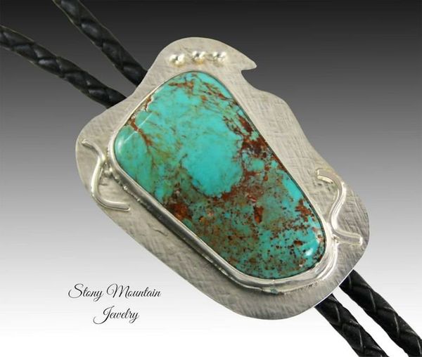 Alternate image for Unique Blue Heron Turquoise Bolo Tie for Wedding or Casual Wear, Modern Handcrafted Sterling Silver Designer Bolo Ties for Men & Women