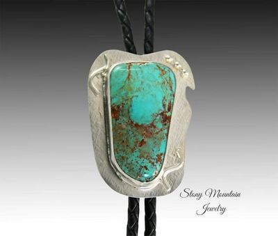 Alternate image for Unique Blue Heron Turquoise Bolo Tie for Wedding or Casual Wear, Modern Handcrafted Sterling Silver Designer Bolo Ties for Men & Women