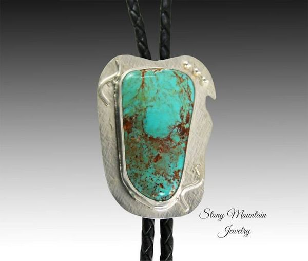 Alternate image for Unique Blue Heron Turquoise Bolo Tie for Wedding or Casual Wear, Modern Handcrafted Sterling Silver Designer Bolo Ties for Men & Women