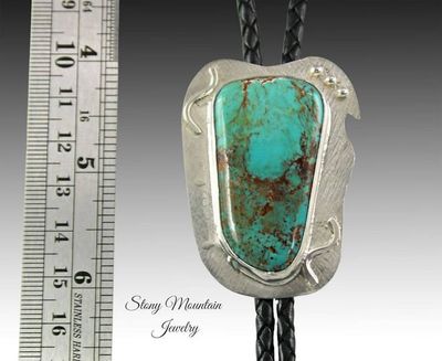 Alternate image for Unique Blue Heron Turquoise Bolo Tie for Wedding or Casual Wear, Modern Handcrafted Sterling Silver Designer Bolo Ties for Men & Women