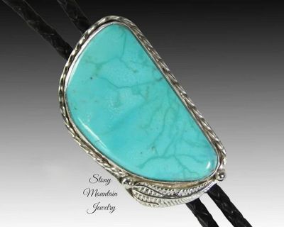 Alternate image for Blue Heron Turquoise Bolo Tie, Unique Wedding Bolo Tie, Modern Handcrafted Sterling Silver Designer Bolo Ties for Men & Women, Western Tie
