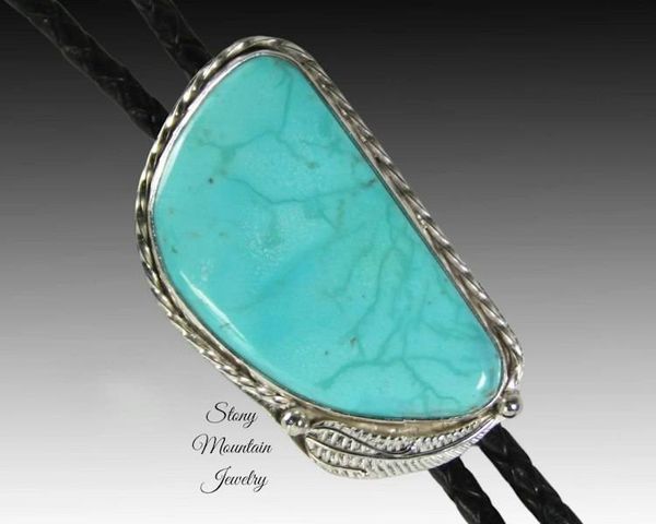 Alternate image for Blue Heron Turquoise Bolo Tie, Unique Wedding Bolo Tie, Modern Handcrafted Sterling Silver Designer Bolo Ties for Men & Women, Western Tie