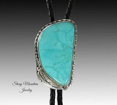 Alternate image for Blue Heron Turquoise Bolo Tie, Unique Wedding Bolo Tie, Modern Handcrafted Sterling Silver Designer Bolo Ties for Men & Women, Western Tie