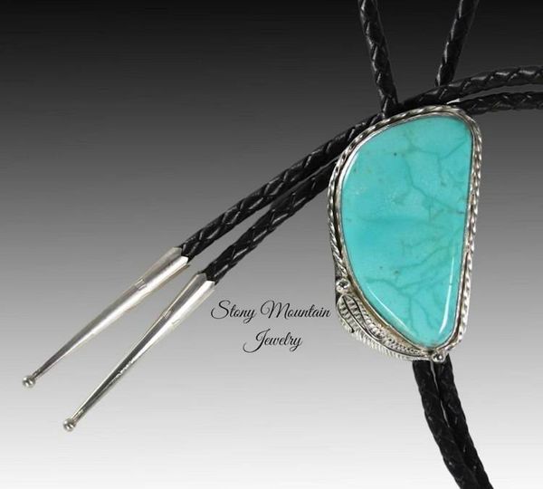 Alternate image for Blue Heron Turquoise Bolo Tie, Unique Wedding Bolo Tie, Modern Handcrafted Sterling Silver Designer Bolo Ties for Men & Women, Western Tie