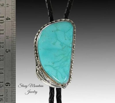 Alternate image for Blue Heron Turquoise Bolo Tie, Unique Wedding Bolo Tie, Modern Handcrafted Sterling Silver Designer Bolo Ties for Men & Women, Western Tie