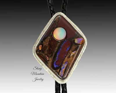 Alternate image for Australian Opal Bolo Tie, Custom Handcrafted Wedding Bolo Tie, Modern Sterling Silver Boulder Opal Designer Bolo Ties for Men or Women