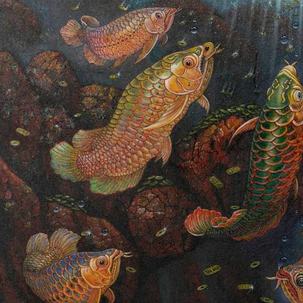 Alternate image for Acrylic Underwater Scene Painting Featuring Arowana Fish The Arowanas