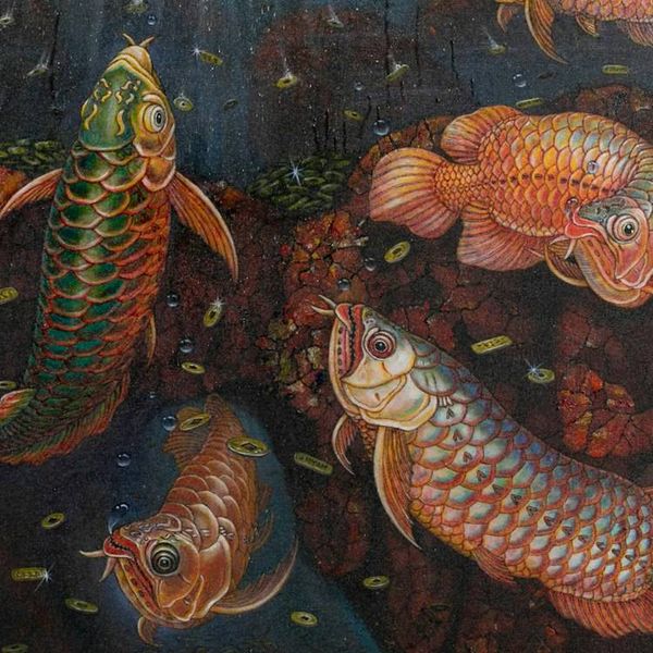 Alternate image for Acrylic Underwater Scene Painting Featuring Arowana Fish The Arowanas