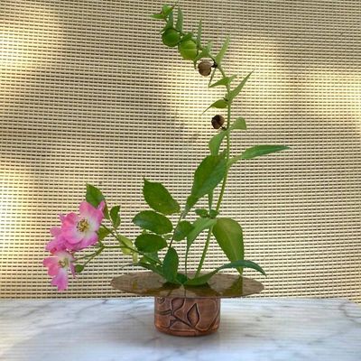 Primary image for Botanical Wreath Etched Solid Copper Ikebana Vase