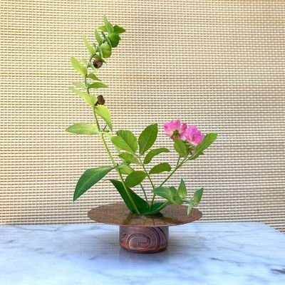 Alternate image for Botanical Wreath Etched Solid Copper Ikebana Vase