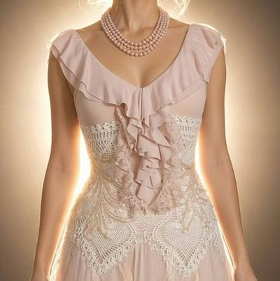 Alternate image for Romantic blush pink tulle dress with ruffled neckline and embellished bodice