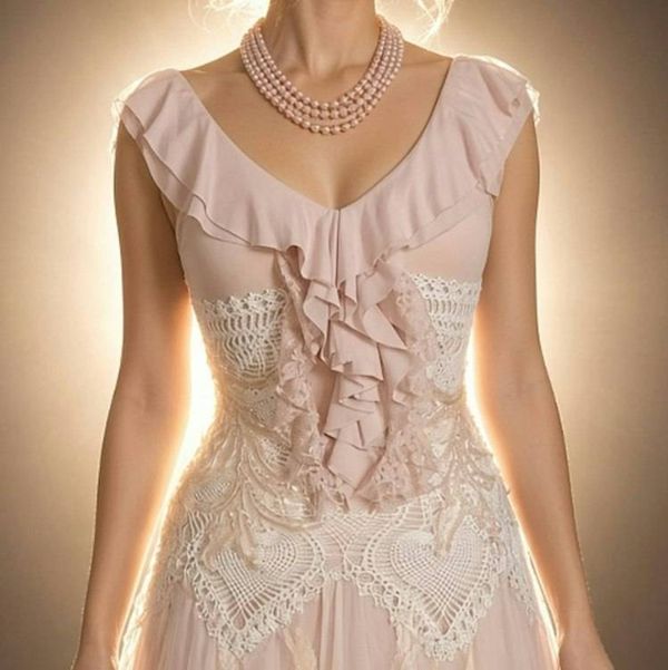 Alternate image for Romantic blush pink tulle dress with ruffled neckline and embellished bodice