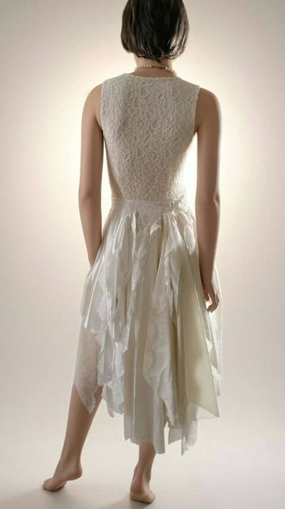 Alternate image for Handcrafted Ivory Lace Dress with Asymmetric Handkerchief Hem