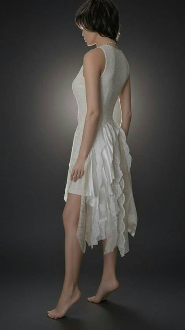 Alternate image for Handcrafted Ivory Lace Dress with Asymmetric Handkerchief Hem