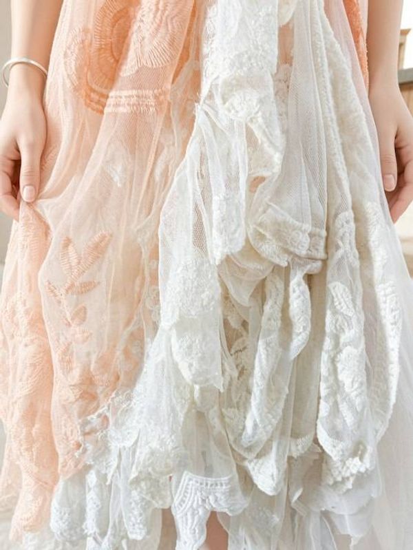 Alternate image for Romantic Blush Peach Lace Overlay Empire Waist Dress with Beaded Detail