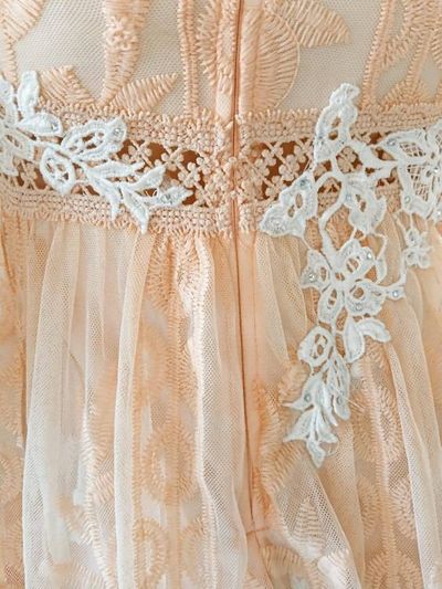 Alternate image for Romantic Blush Peach Lace Overlay Empire Waist Dress with Beaded Detail