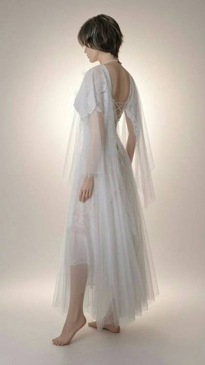 Alternate image for Ethereal White Lace Wedding Dress with Sheer Cape Sleeves and lace up Back