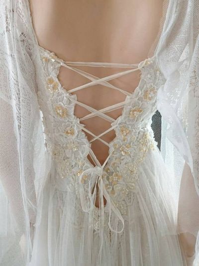 Alternate image for Ethereal White Lace Wedding Dress with Sheer Cape Sleeves and lace up Back
