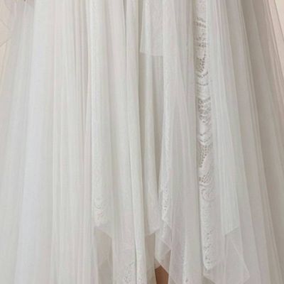 Alternate image for Ethereal White Lace Wedding Dress with Sheer Cape Sleeves and lace up Back