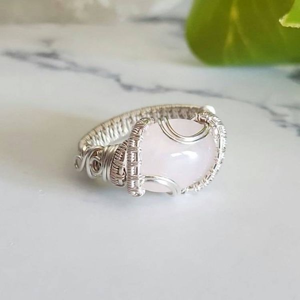 Alternate image for Rose Quartz and Sterling Silver Wire Wrapped Ring