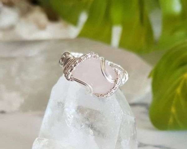Alternate image for Rose Quartz and Sterling Silver Wire Wrapped Ring