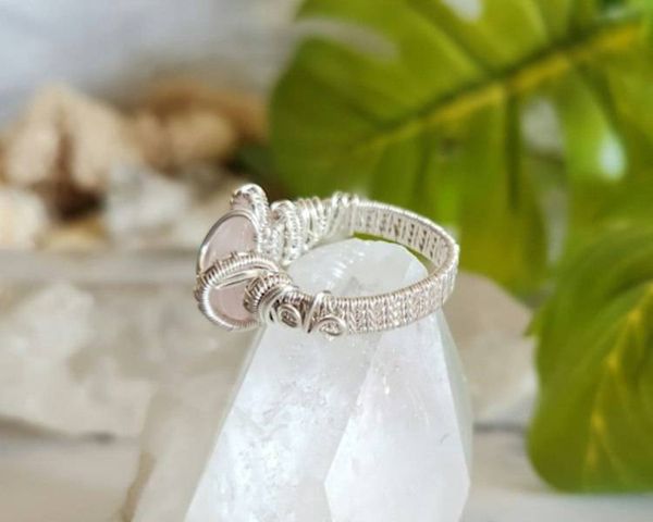 Alternate image for Rose Quartz and Sterling Silver Wire Wrapped Ring